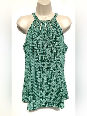 White House Black Market Green Geometric Halter Tank Top